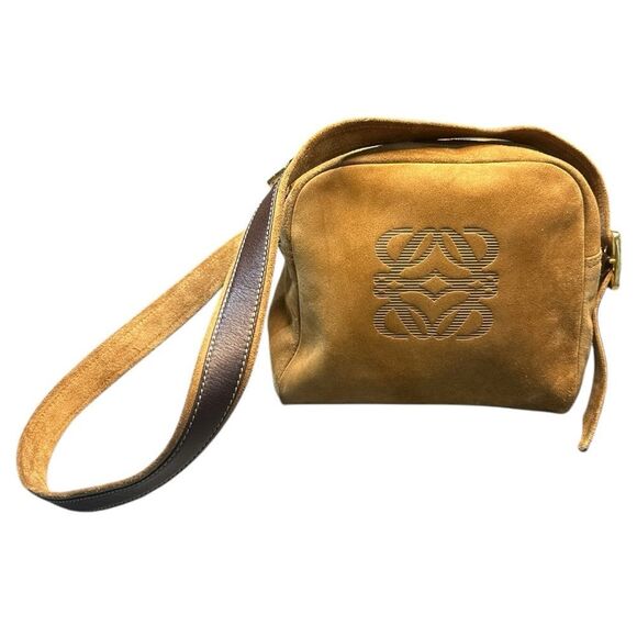 Vintage Loewe Camel Suede Anagram Shoulder Bag - Picture 1 of 16